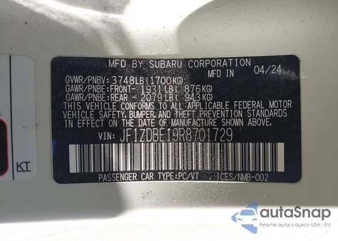 2024 Subaru Brz Limited from USA, damaged, VIN JF1ZDBE19R8701729